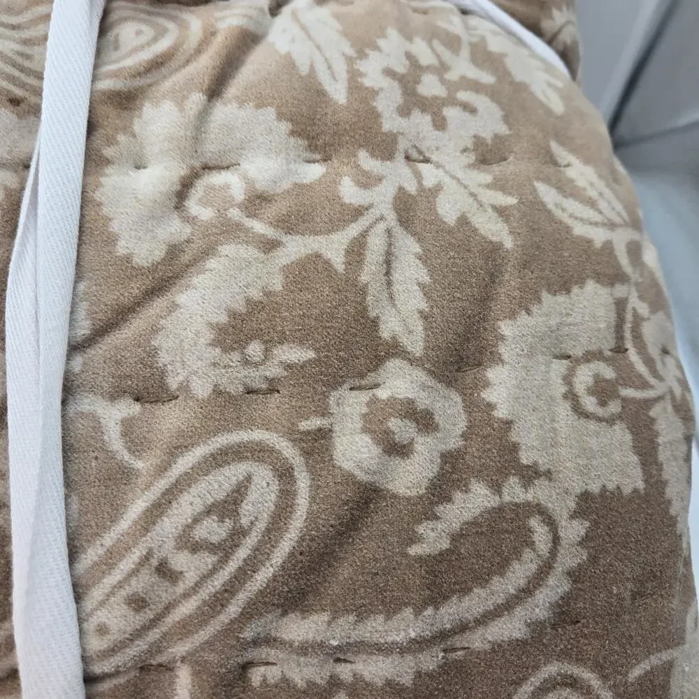 Nicole Miller Velvet Paisley QUEEN Quilt Hand Stitched Beige Brown NEW COTTAGE